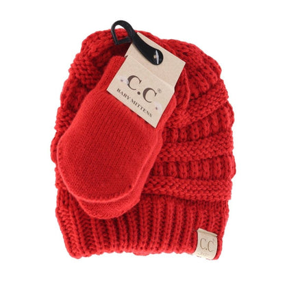 C.C BABY Solid Beanie with Mittens - Knit Hat  BabySet1