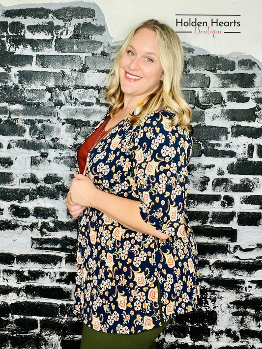 Navy Paisley Design Multi Kimono - Holden Hearts