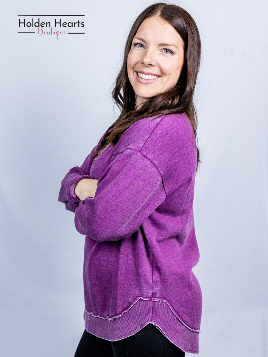 Purple Vintage Wash Pullover - Holden Hearts