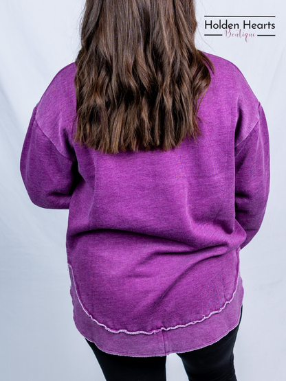 Purple Vintage Wash Pullover - Holden Hearts