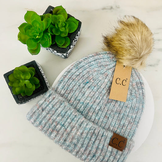Soft Ribbed Fur Pom C.C Beanie HAT2074