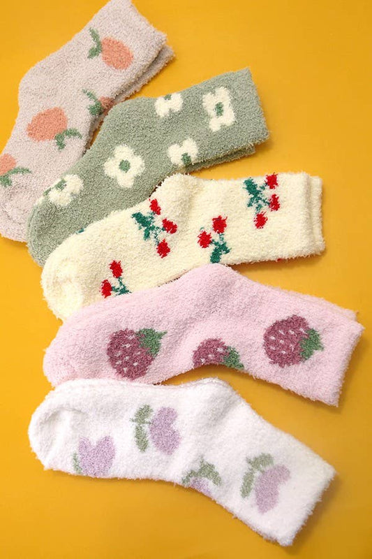 WARM CORAL FLEECE PLUSH FRUIT FLOWER FUZZY SOCKS | 40S02051