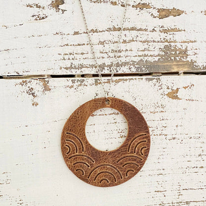 Necklace: Embossed Large Rainbow Circle Vintage Cowboy Brown - Holden Hearts
