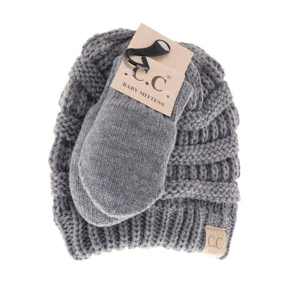 C.C BABY Solid Beanie with Mittens - Knit Hat  BabySet1