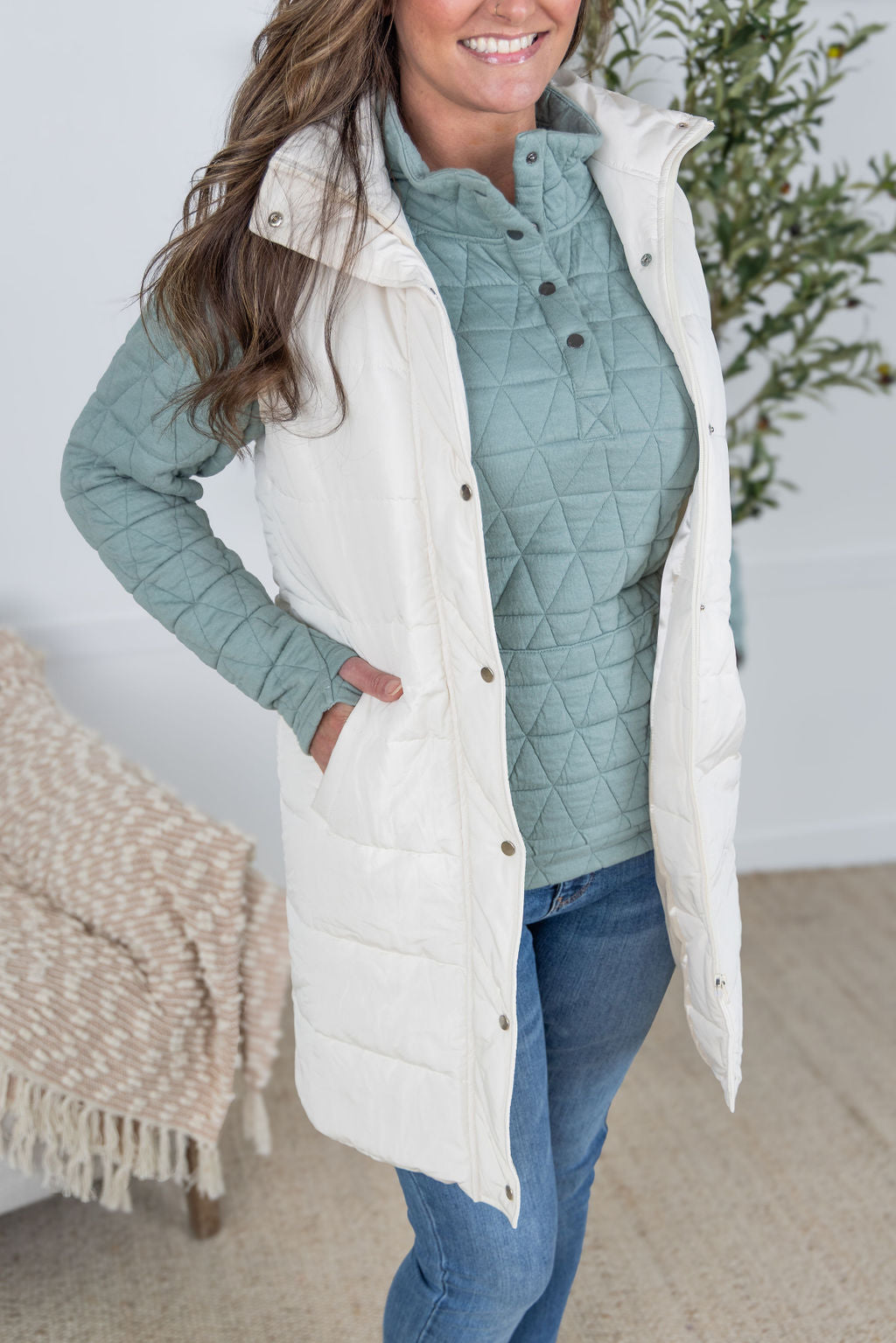 IN STOCK Harlow Long Vest - Cream FINAL SALE
