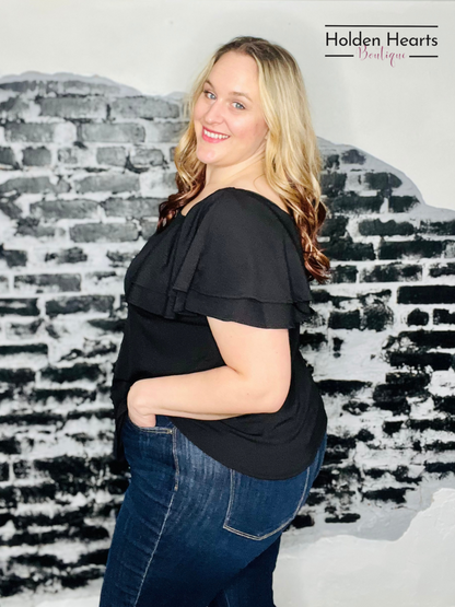 Flirty Fun Square Neck Top in Black - Holden Hearts