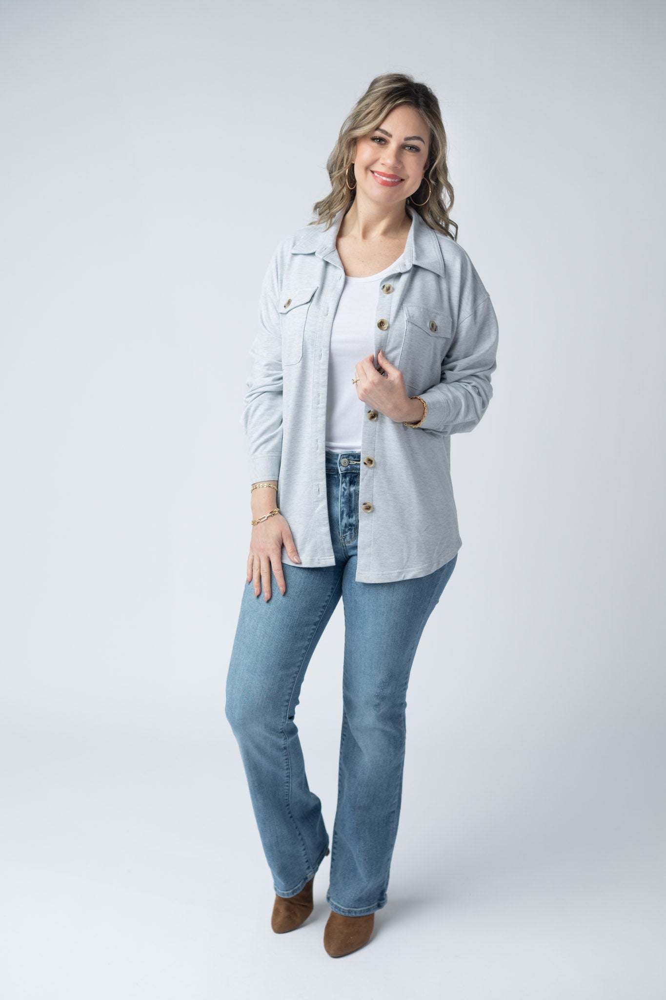 IN STOCK Brenna Button Down Top - Grey FINAL SALE