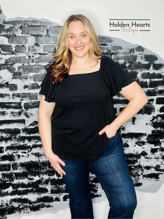 Flirty Fun Square Neck Top in Black - Holden Hearts