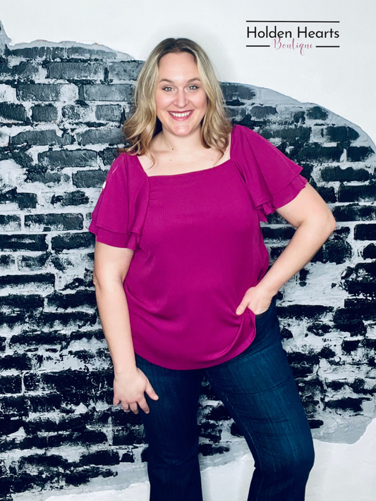 Flirty Fun Square Neck Top in Berry - Holden Hearts
