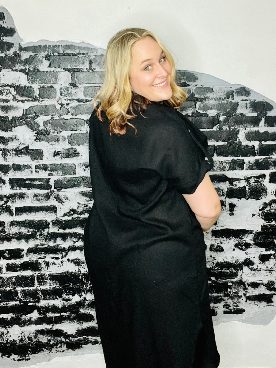 Out for a Picnic Black Linen Dress - Holden Hearts