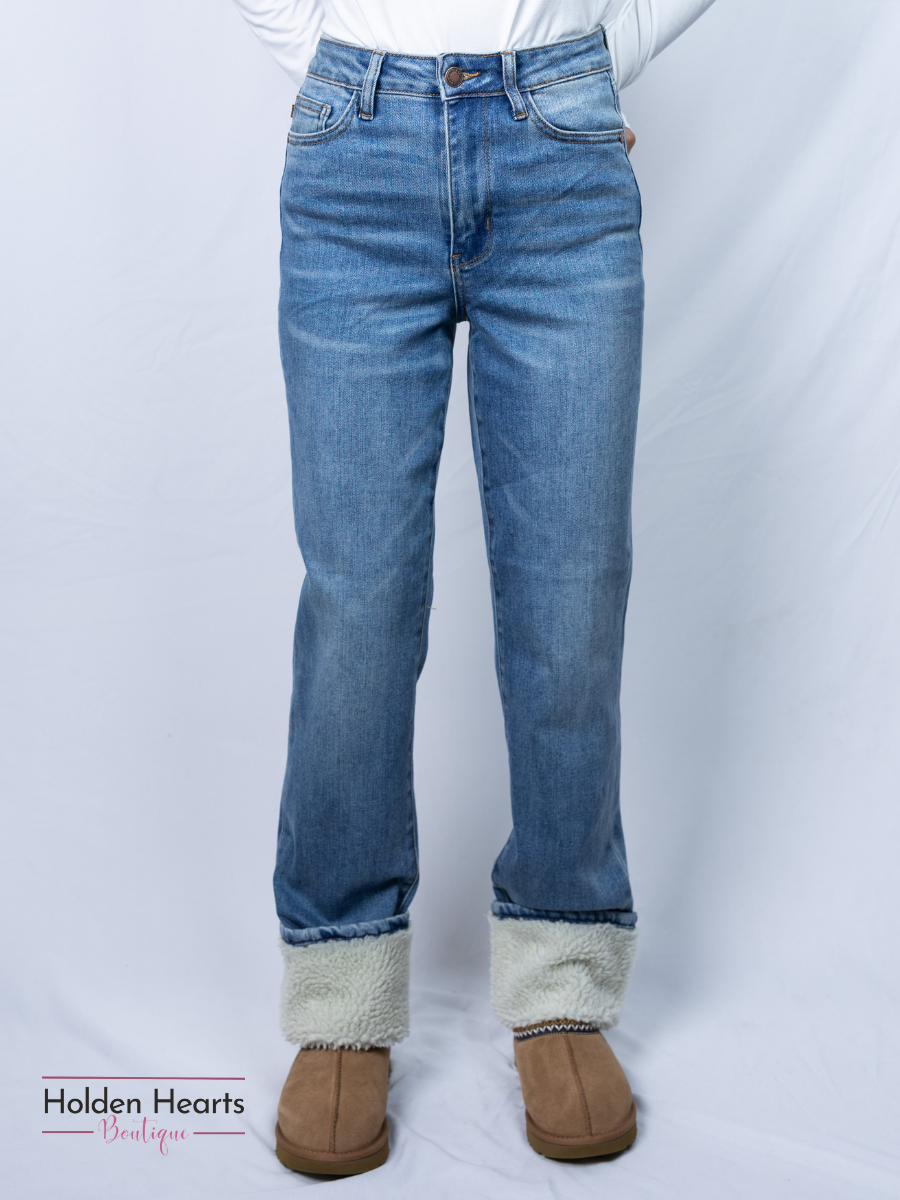 Snow Bunny Shearling Cuffed Jeans - Holden Hearts