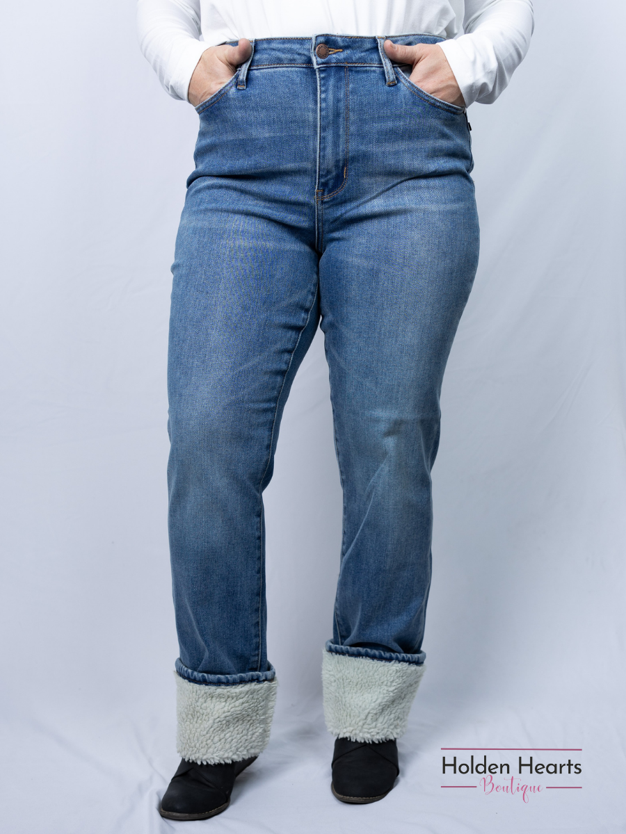 Snow Bunny Shearling Cuffed Jeans - Holden Hearts