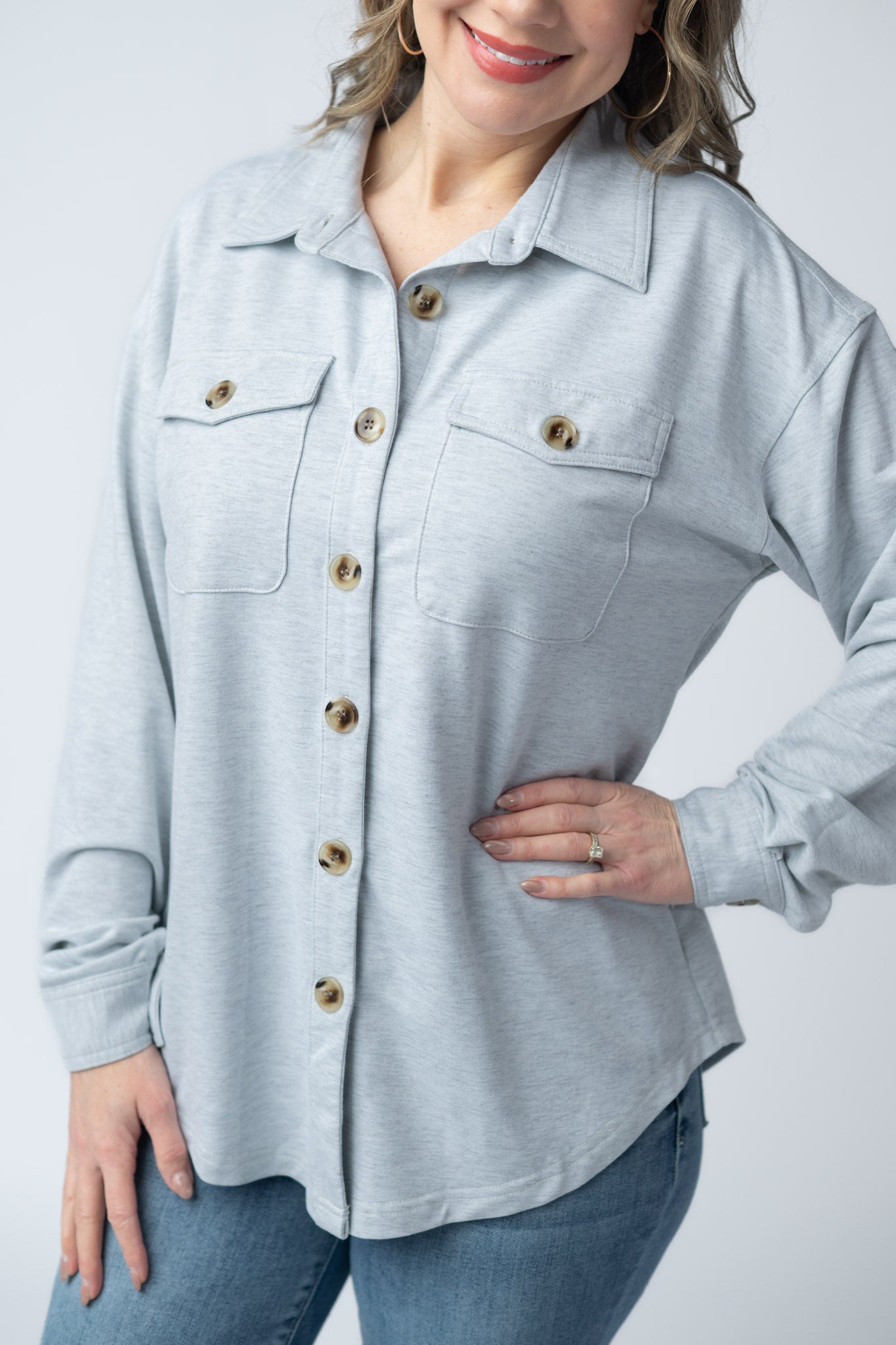 IN STOCK Brenna Button Down Top - Grey FINAL SALE