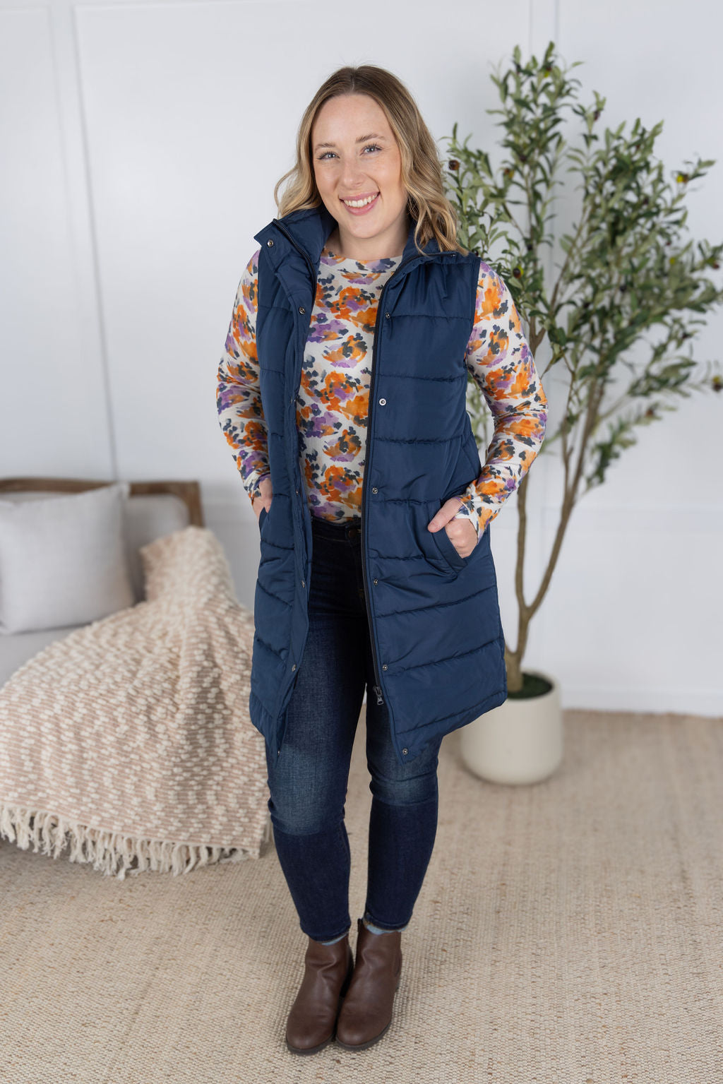 IN STOCK Harlow Long Vest - Navy