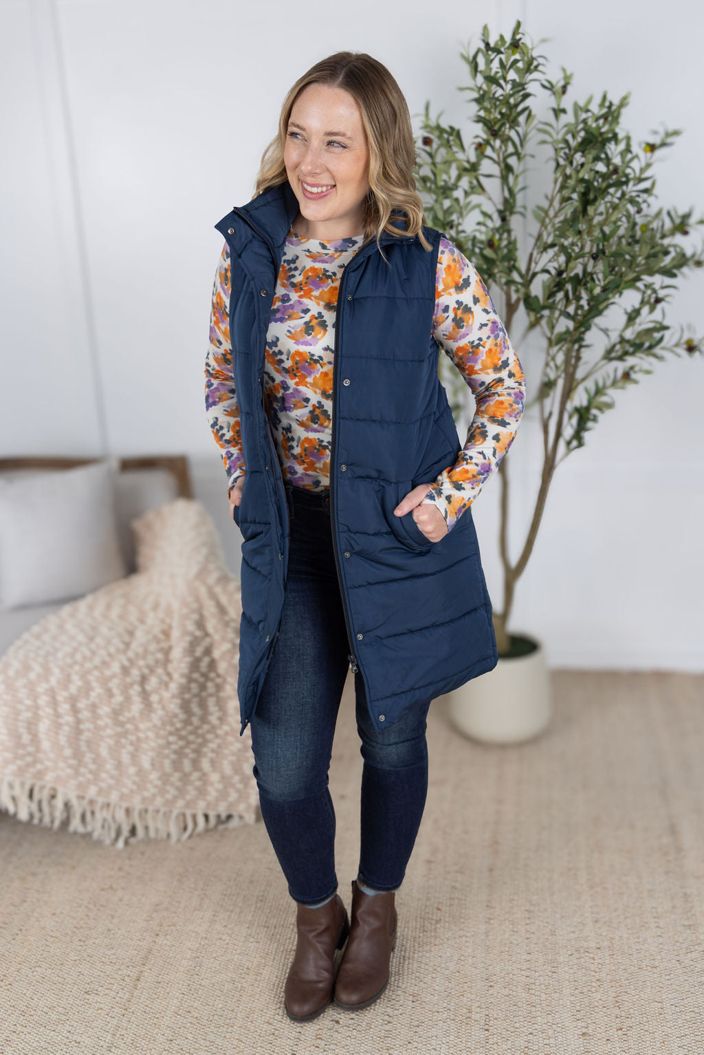 IN STOCK Harlow Long Vest - Navy