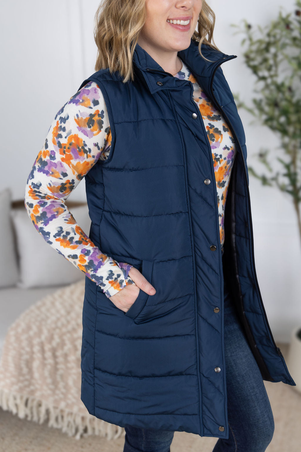 IN STOCK Harlow Long Vest - Navy