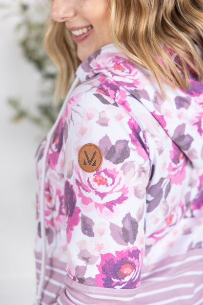 IN STOCK Hailey Pullover Hoodie - Pink Blossom and Stripes FINAL SALE