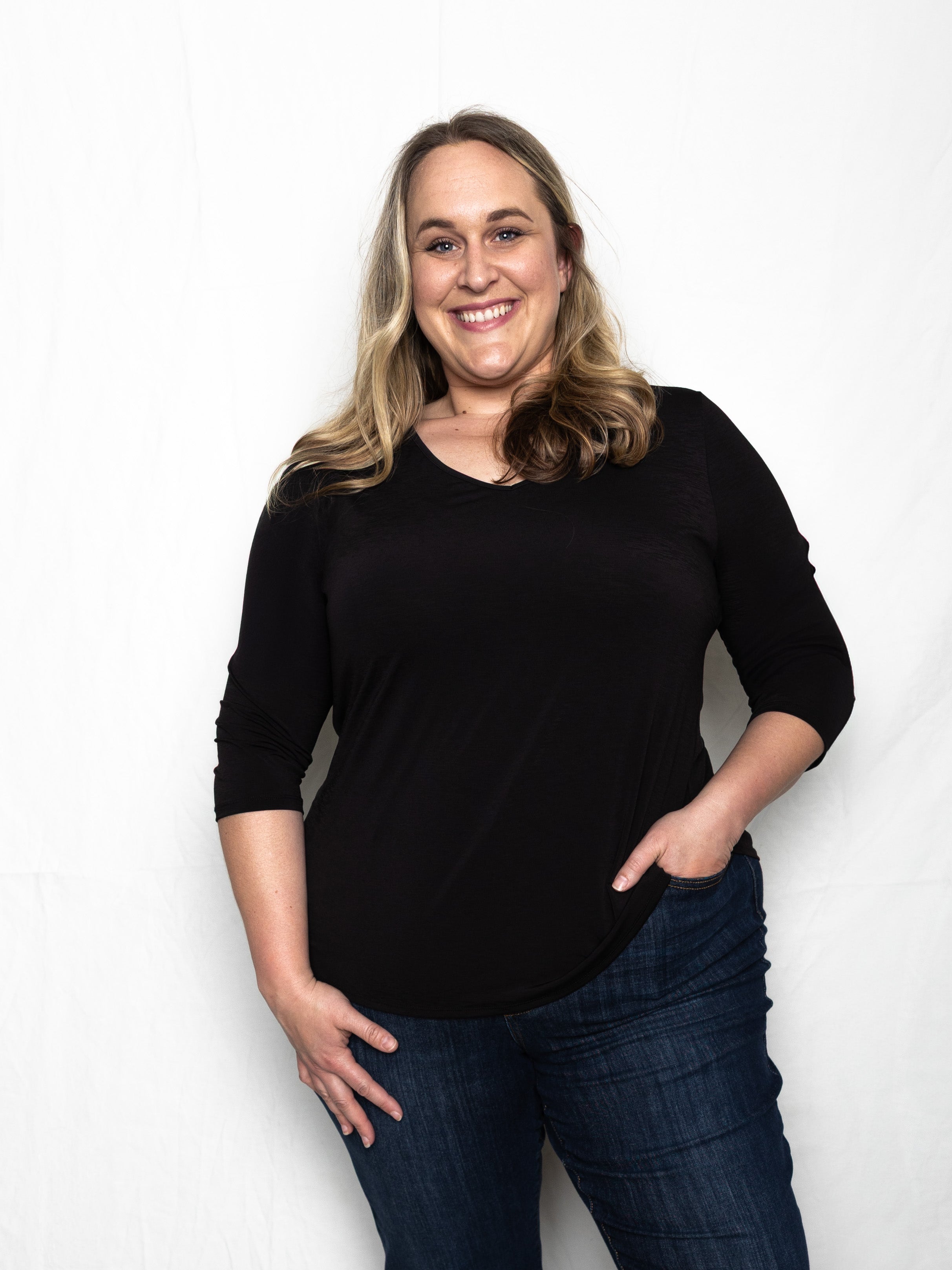 Black Classic V-neck Top - Holden Hearts