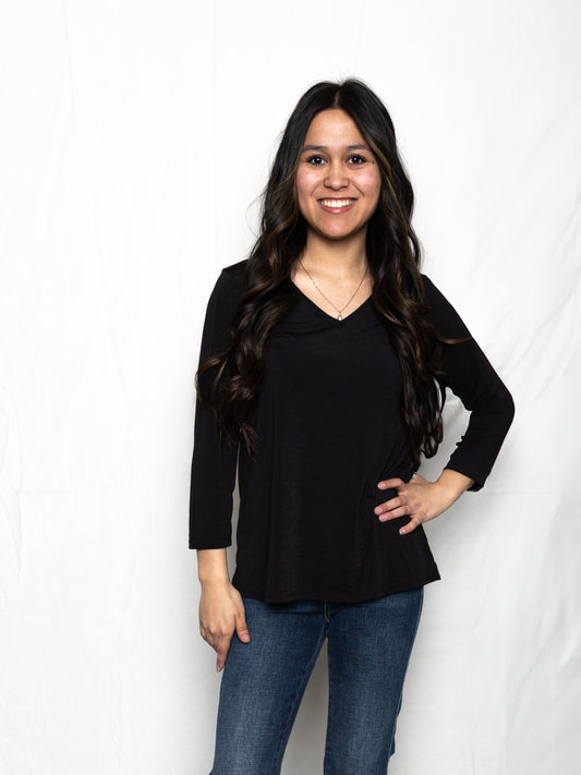 Black Classic V-neck Top - Holden Hearts