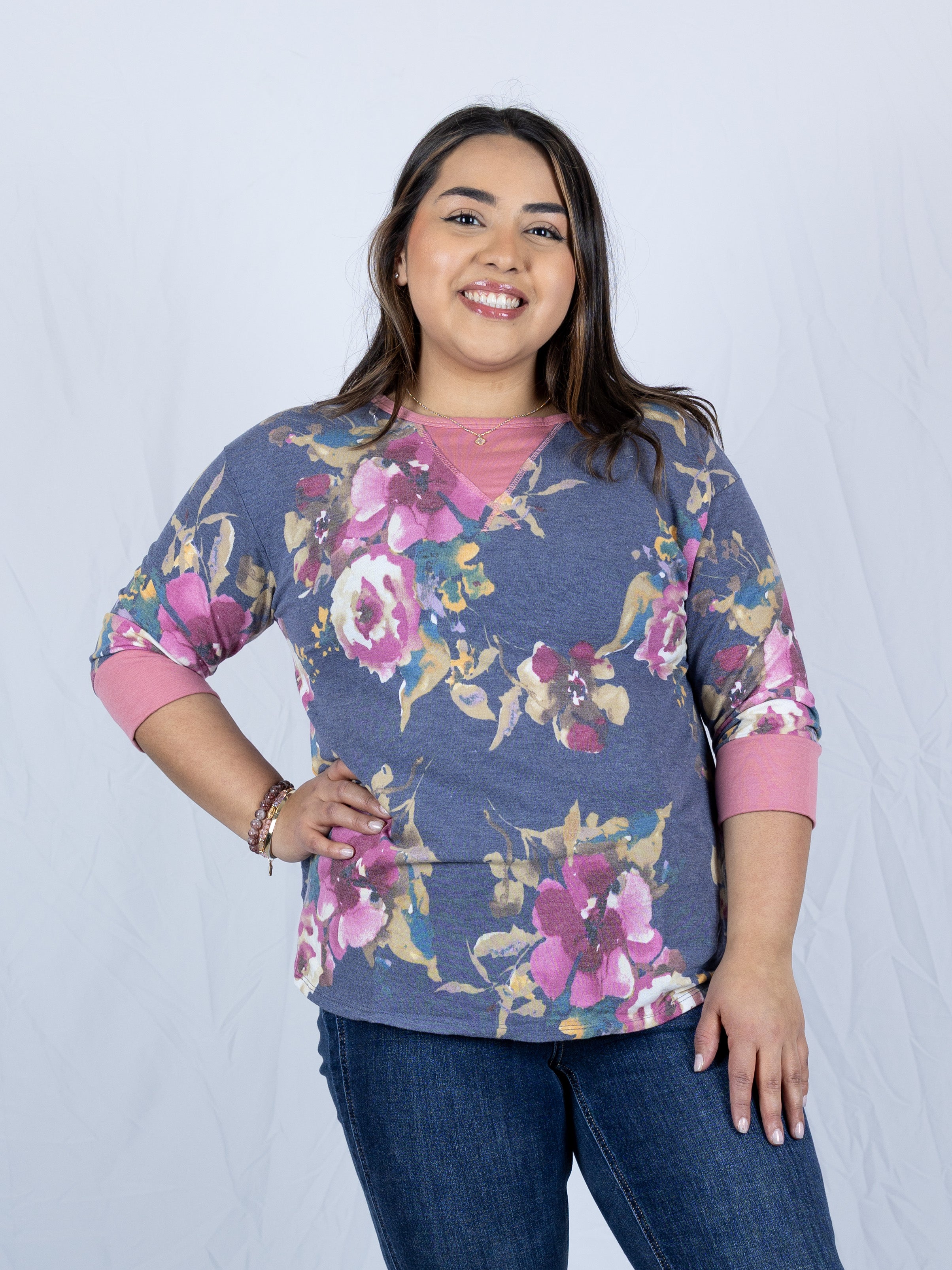 Floral 3/4 Sleeve Dream Top - Holden Hearts
