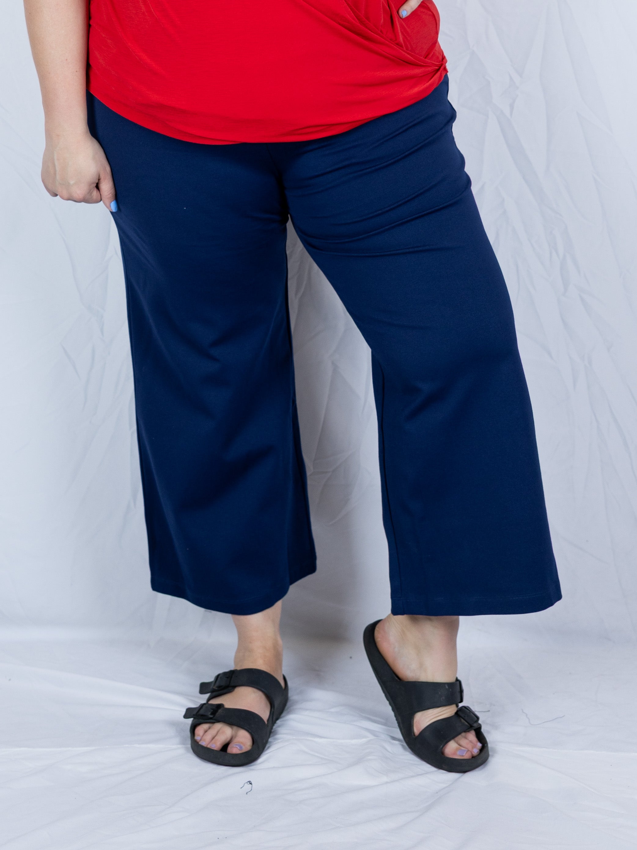 Navy Magic Wide Leg Cropped Pants - Holden Hearts