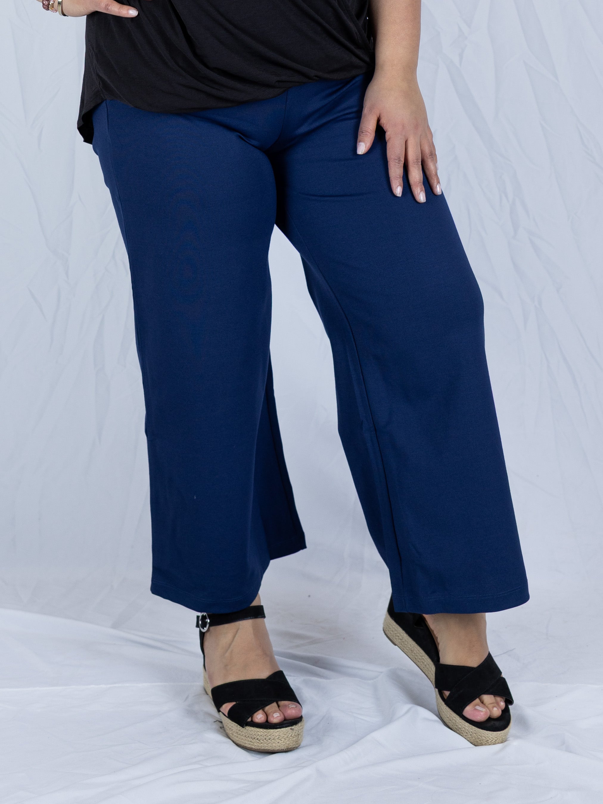 Navy Magic Wide Leg Cropped Pants - Holden Hearts