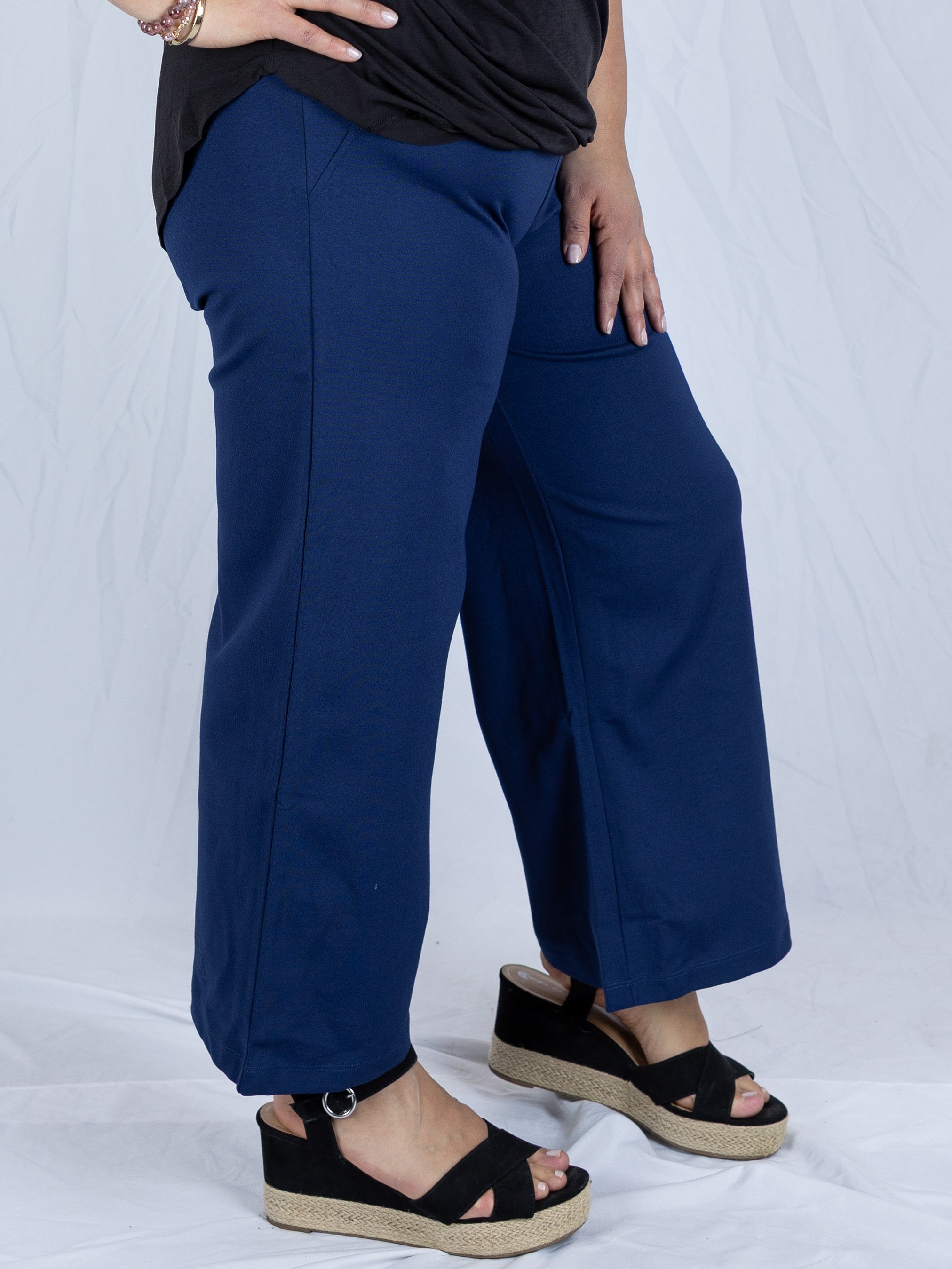 Navy Magic Wide Leg Cropped Pants - Holden Hearts