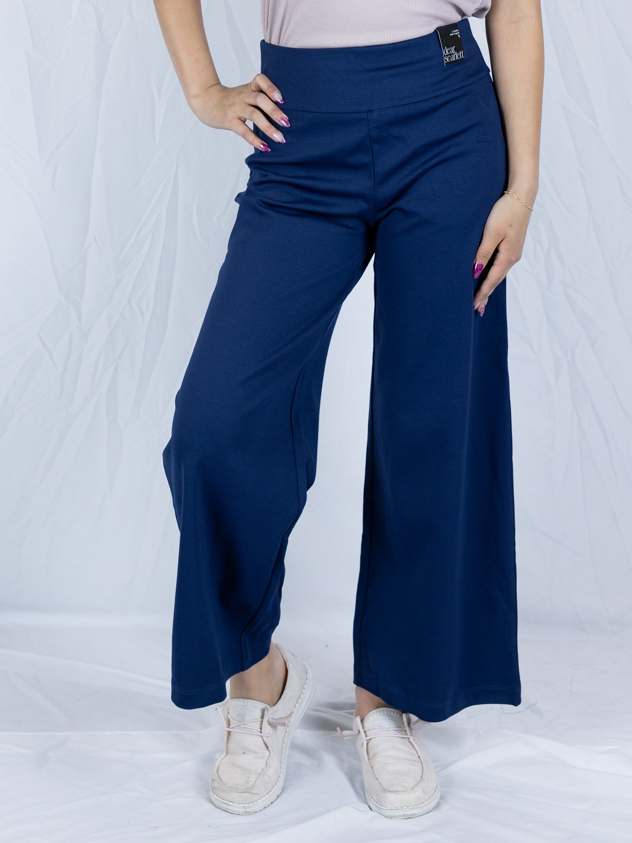 Navy Magic Wide Leg Cropped Pants - Holden Hearts