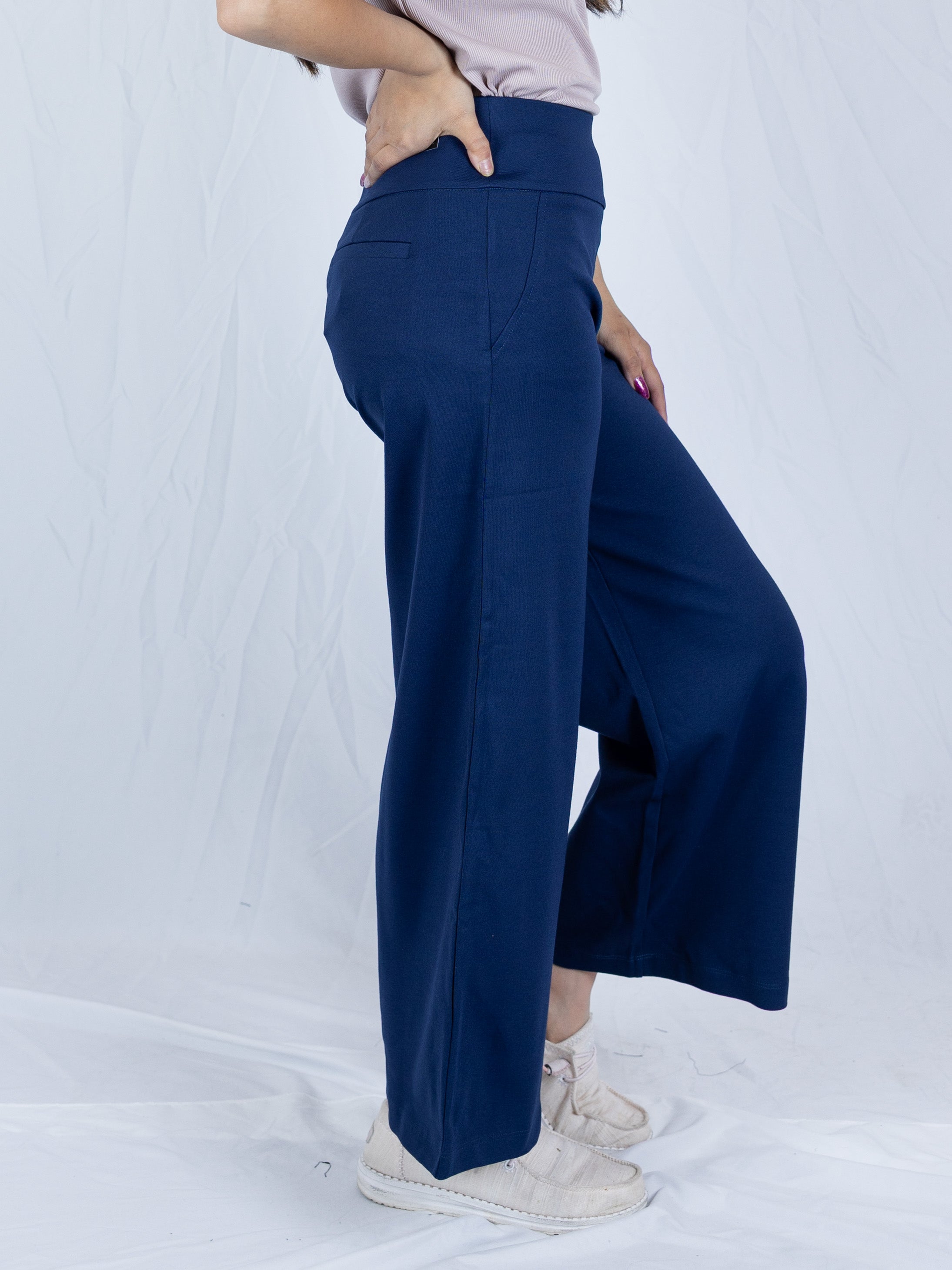 Navy Magic Wide Leg Cropped Pants - Holden Hearts
