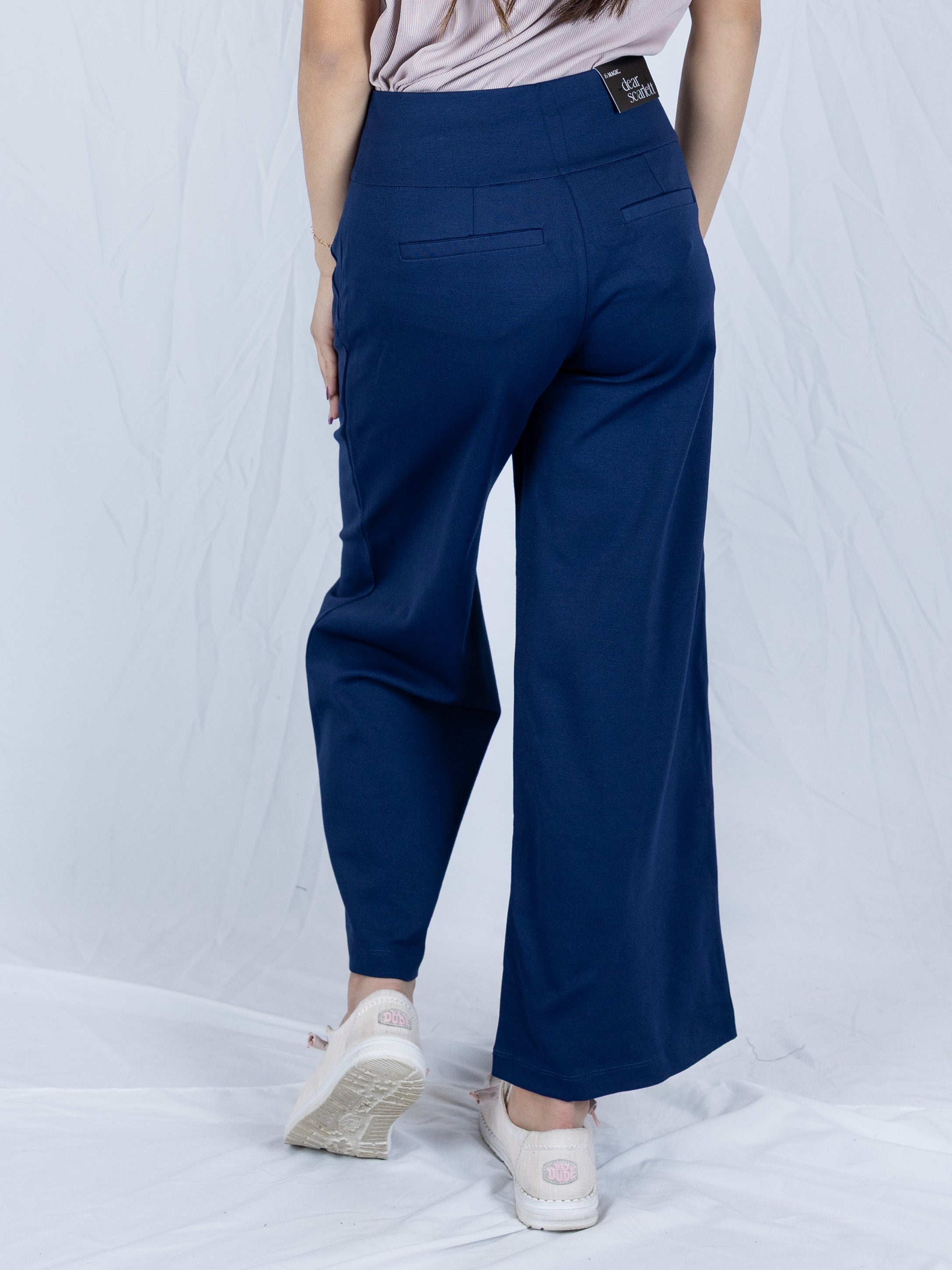 Navy Magic Wide Leg Cropped Pants - Holden Hearts