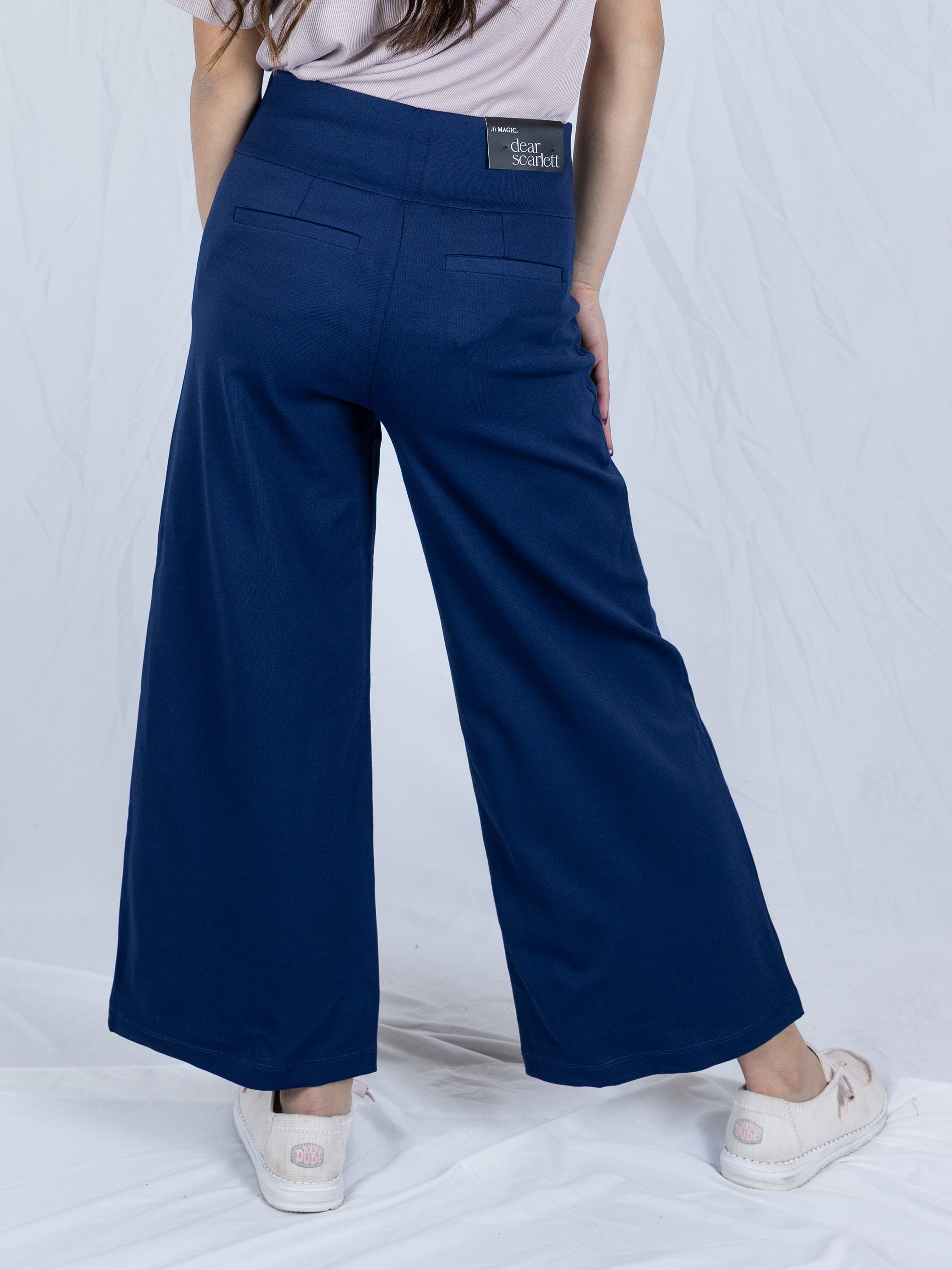 Navy Magic Wide Leg Cropped Pants - Holden Hearts