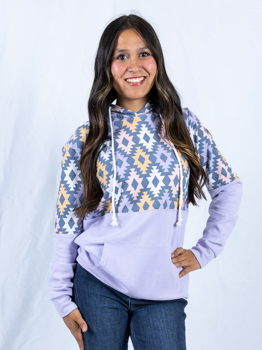 Hailey Pullover Hoodie - Lavender and Dark Geometric