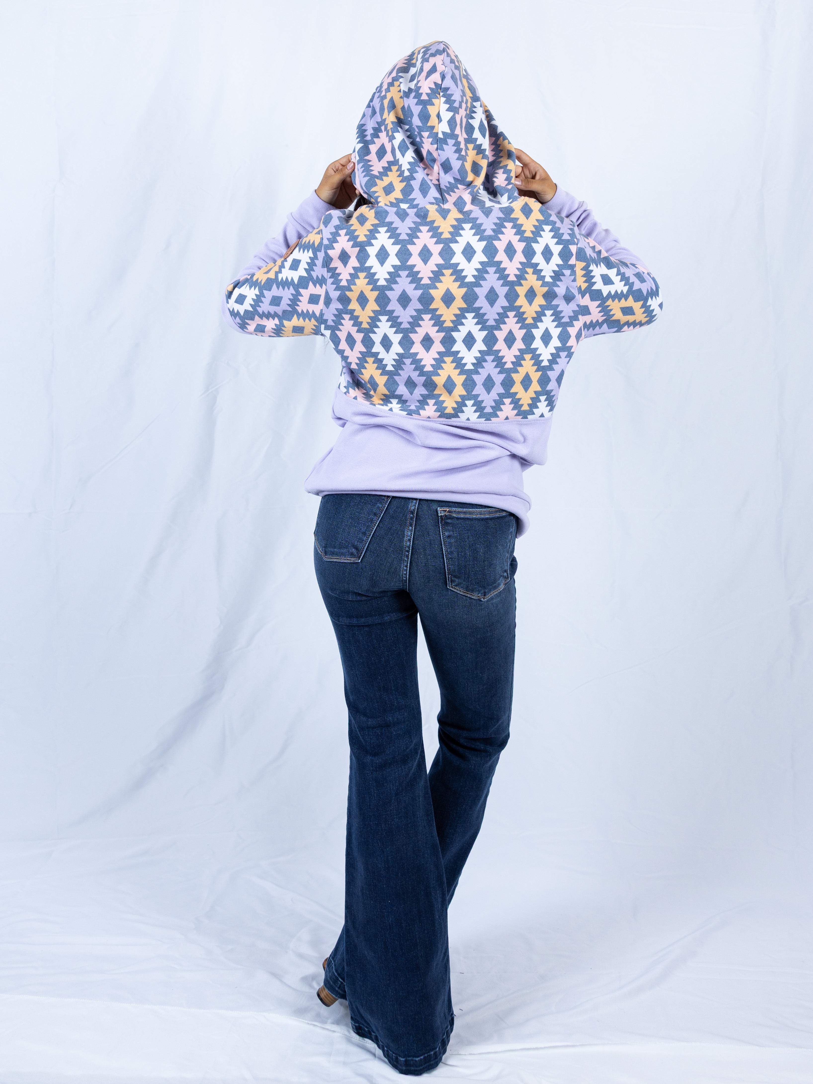 Hailey Pullover Hoodie - Lavender and Dark Geometric