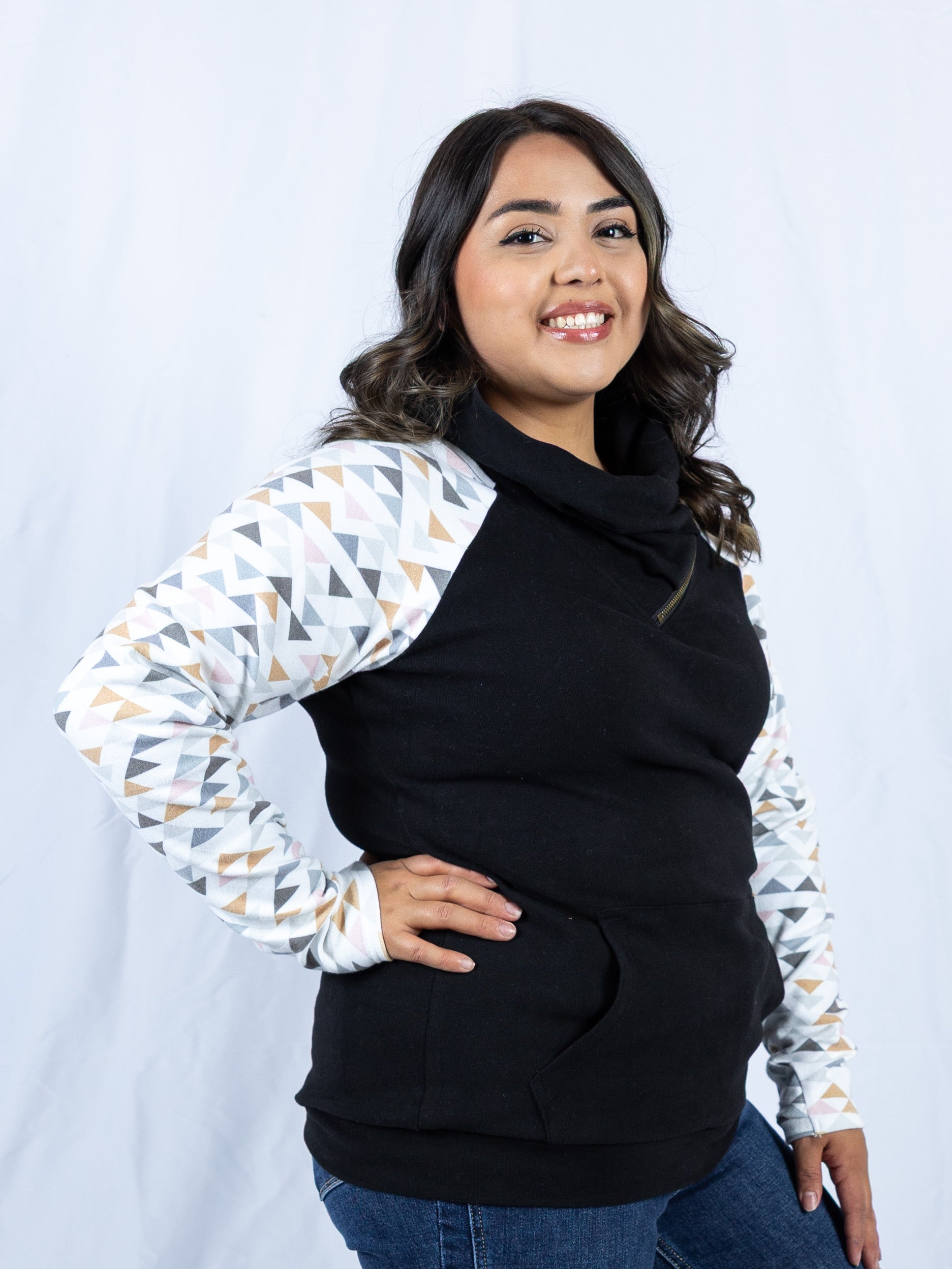 Zoey ZipCowl - Black and Geometric