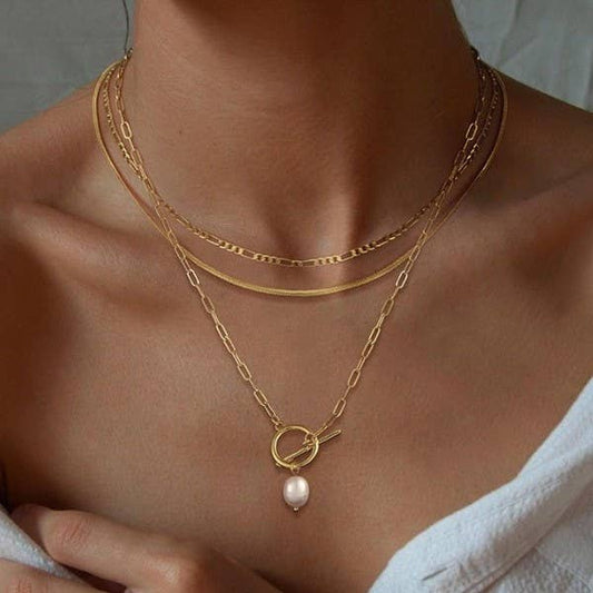 18K STAINLESS STEEL TARNISH FREE LAYERED NECKLACE | 40NK9592