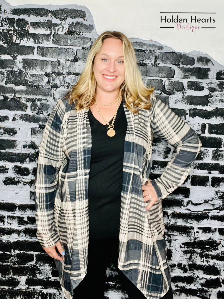 Charcoal Multi Plaid Print Open Cardigan - Holden Hearts