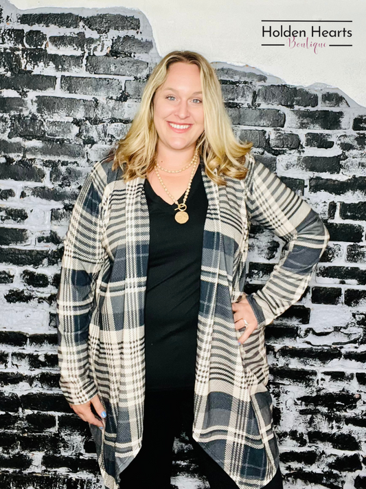 Charcoal Multi Plaid Print Open Cardigan - Holden Hearts