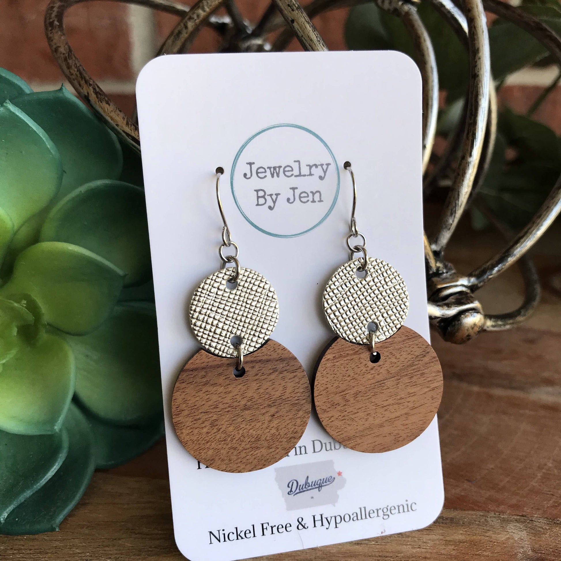 Round Wood & Silver Earrings - Holden Hearts