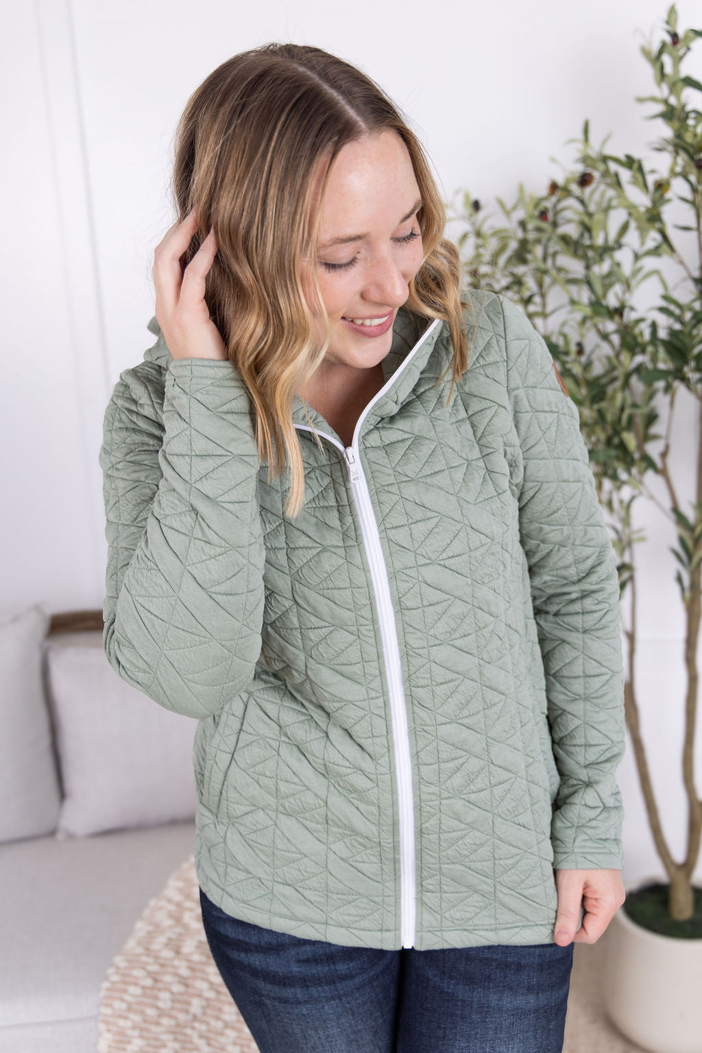 IN STOCK Geometric Fullzip Hoodie - Sage FINAL SALE