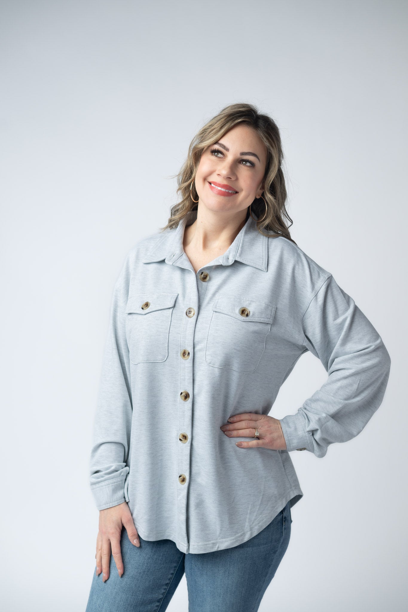 IN STOCK Brenna Button Down Top - Grey FINAL SALE