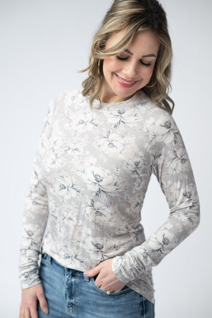 IN STOCK Blair Long Sleeve Top - Vintage Grey Floral FINAL SALE