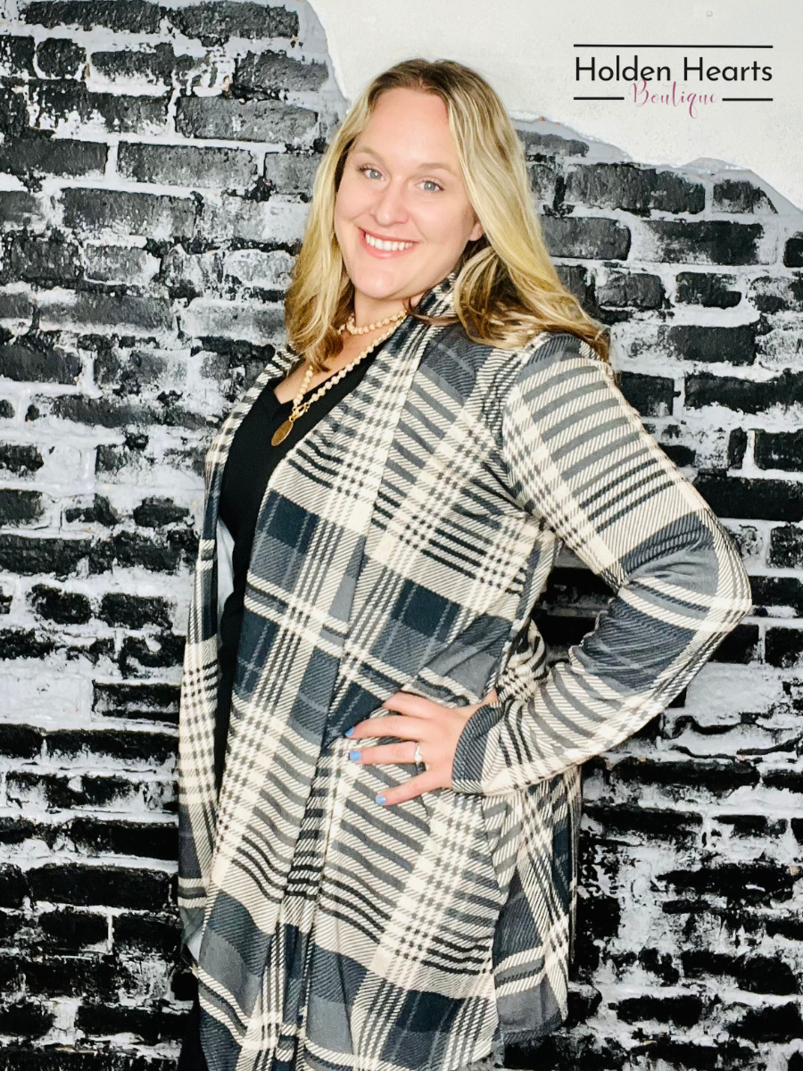 Charcoal Multi Plaid Print Open Cardigan - Holden Hearts
