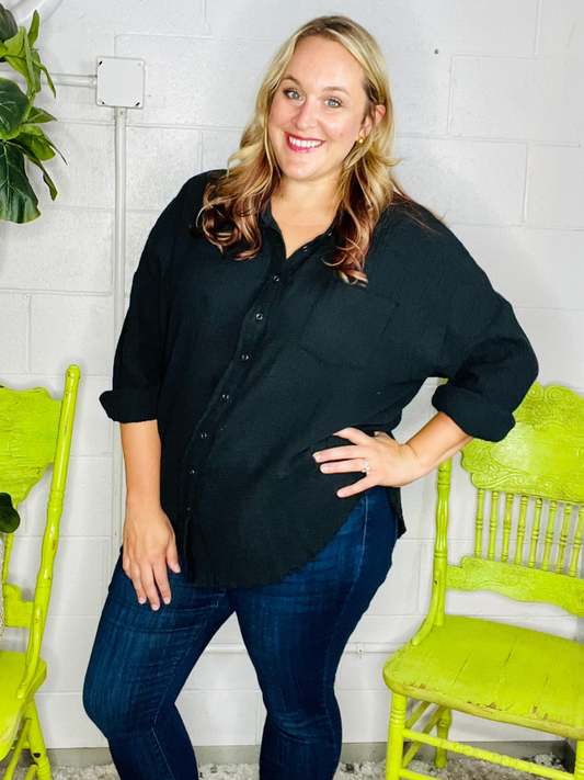 Black State of Mind Button Up Top - Holden Hearts