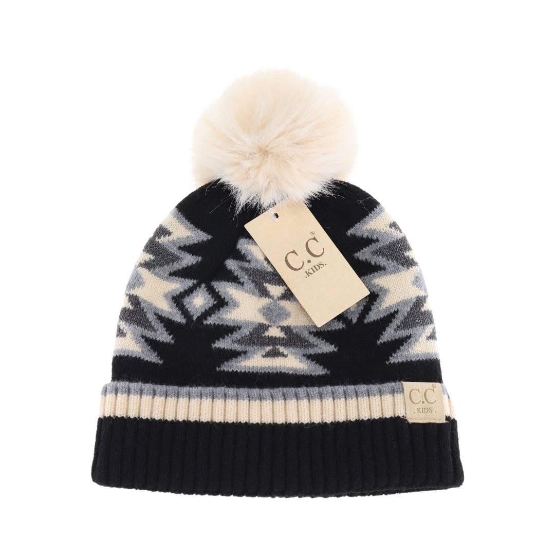 Kids' Southwestern C.C Beanie with Faux Fur Pom - Holden Hearts