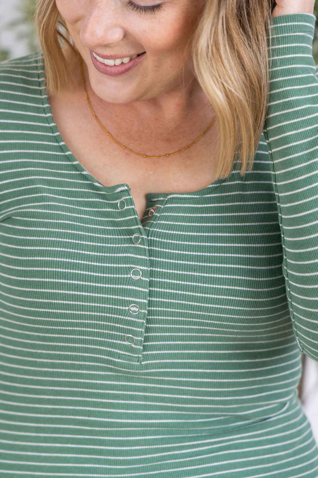 IN STOCK Striped Henley Long Sleeve - Fern FINAL SALE