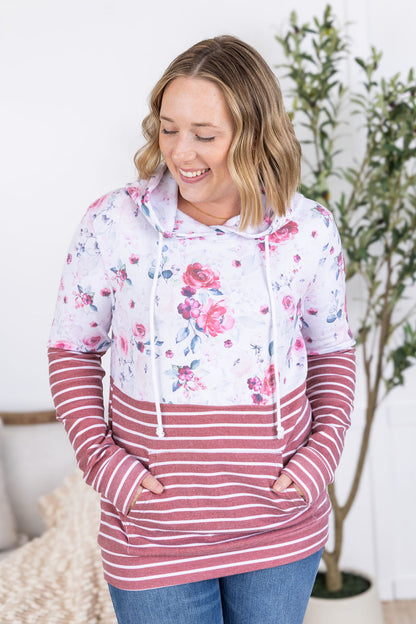 IN STOCK Hailey Pullover Hoodie - Pink Bloom and Stripes FINAL SALE
