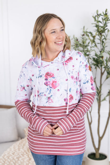 IN STOCK Hailey Pullover Hoodie - Pink Bloom and Stripes FINAL SALE