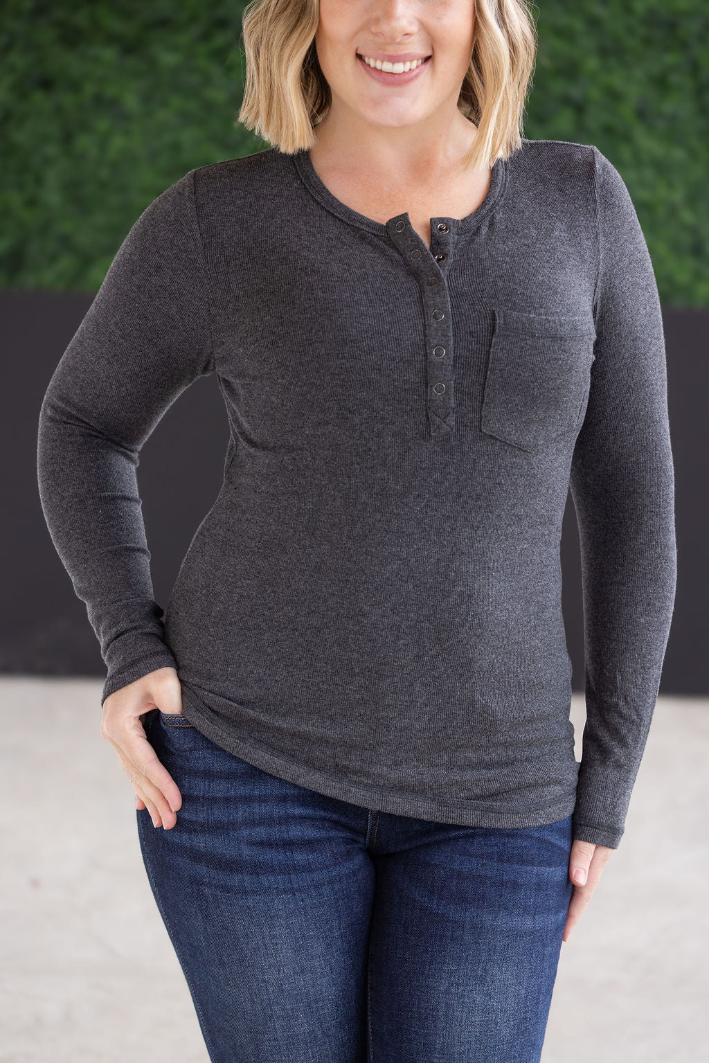 IN STOCK Georgia Long Sleeve Top - Charcoal FINAL SALE