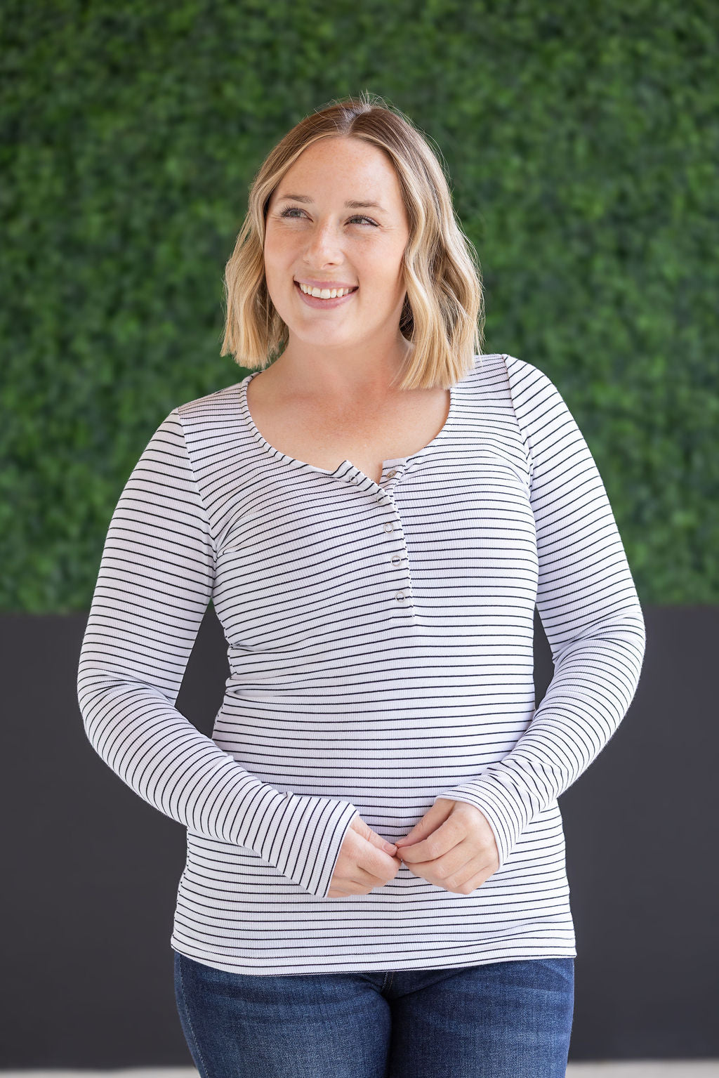 SOLD OUT Striped Henley Long Sleeve - White FINAL SALE