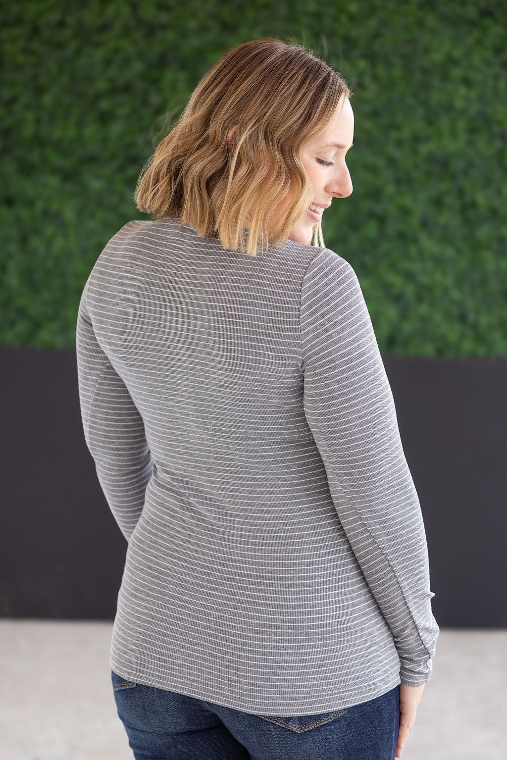 IN STOCK Striped Henley Long Sleeve - Charcoal FINAL SALE